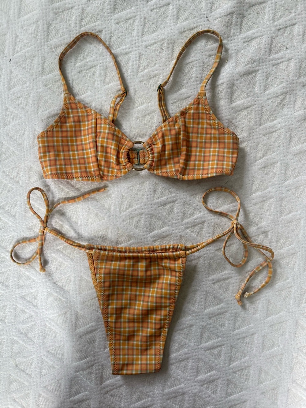 Orange Plaid Ring-Front Tie Bikini